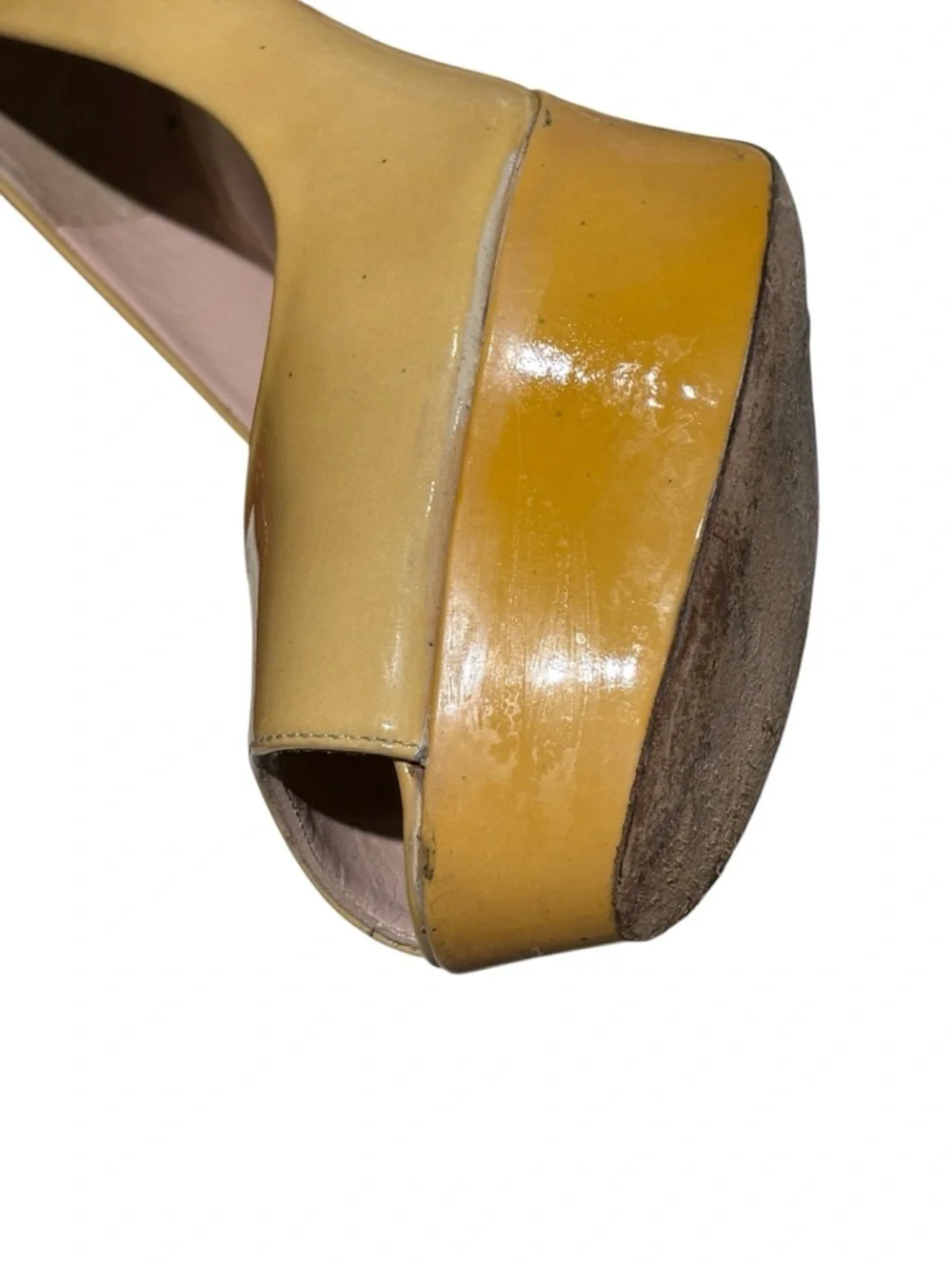 Stuart Weitzman Yellow Patent Leather Peep Toe Platform Pumps Size 7